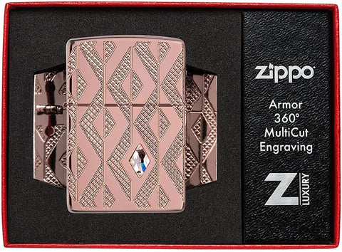 Zippo Armor Rose Gold Geometric Diamond Pattern Design Pocket