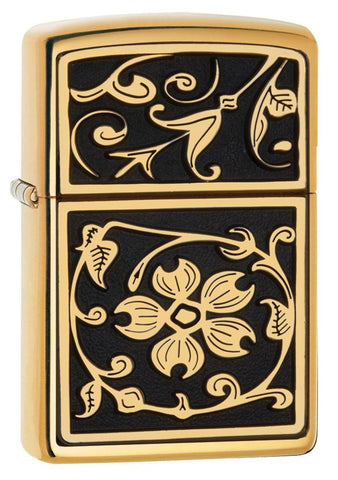 Zippo Gold Floral Flush Emblem Brushed Brass 20903