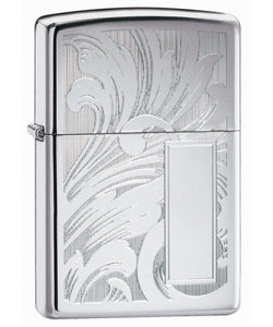 Zippo Scrolled Design V Panel High Polish Chrome Lighter 21138