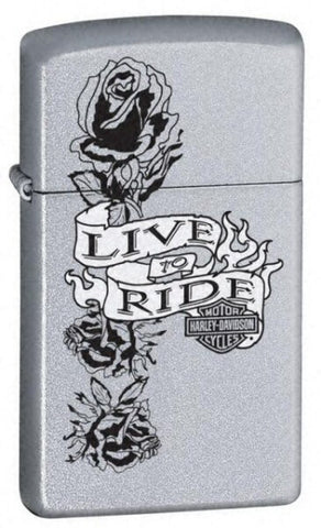 Zippo Harley Davidson Live to Ride Slim Satin Chrome 24008