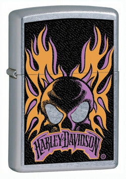 Zippo Harley Davidson Skull on Fire Street Chrome 24506