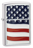 Zippo Land of the Free USA Flag Emblem Brushed Chrome 24873