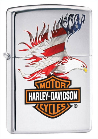 Zippo Harley-Davidson American Flag and Eagle High Polish Chrome 28082