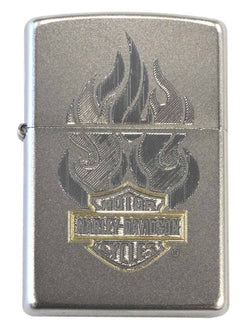 Zippo Harley-Davidson Logo w/ Flames, Satin Chrome 28127