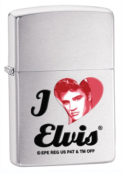 Zippo Brush Chrome I Love Elvis Lighter 28258