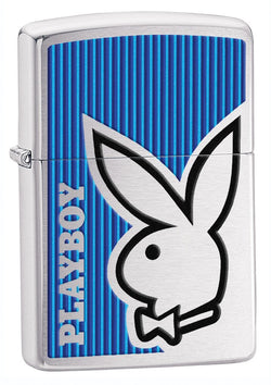 Zippo Brush Chrome Playboy Bunny Blue Lighter 28261