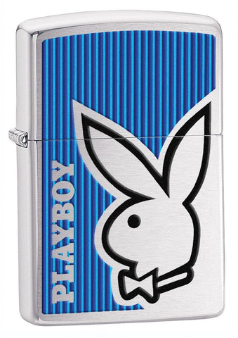 Zippo Brush Chrome Playboy Bunny Blue Lighter 28261