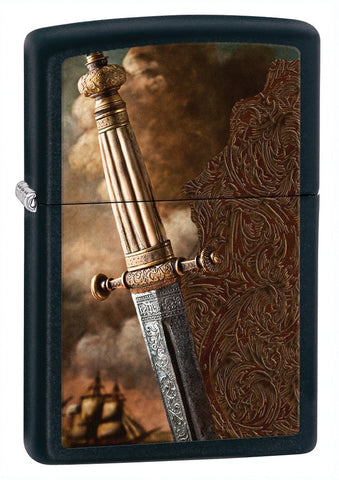 Zippo Black Matte Sword of War Lighter 28305