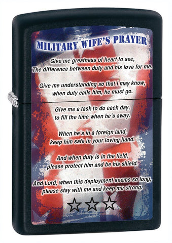 Zippo Black Matte Military Wives Prayer Lighter 28315