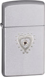 Zippo Slim Satin Chrome TR Heart Bling 28328