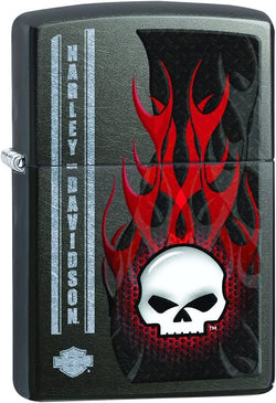 Zippo Harley-Davidson Logo and Flaming Skull Gray Dusk 28618