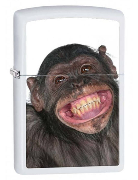 Zippo Chimpanzee Grin White Matte 28661 - Free Shipping - Real