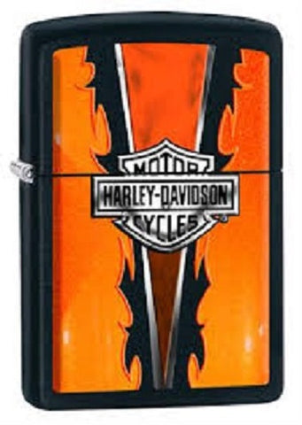 Zippo Harley Davidson w/ Orange Flame Design Black Matte 28742