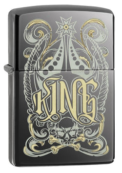 Zippo King with Skull and Crossbones Black Ice 28798