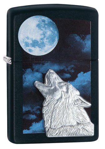 Zippo Wolf Howling at Moon Emblem Black Matte 28879