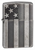 Zippo Armor American Flag Pocket Lighter, Antique Silver Plate 28974