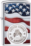 Zippo American Stamp on Flag High Polish Chrome 29395