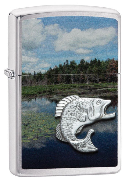 Zippo Fish in Lake Emblem Brushed Chrome 29408