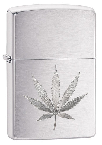 Zippo Brushed Chrome Marijuana Leaf Pocket Lighter 29587